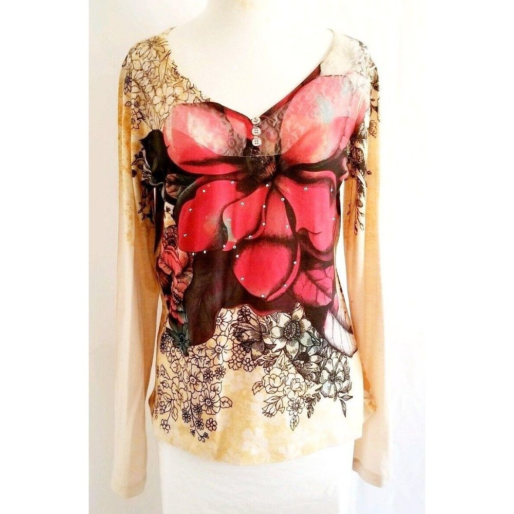 Appropriate Behavior Women’s Floral Sheer Lace Buttons Long Sleeve Shirt S (4-6) - Picture 3 of 10